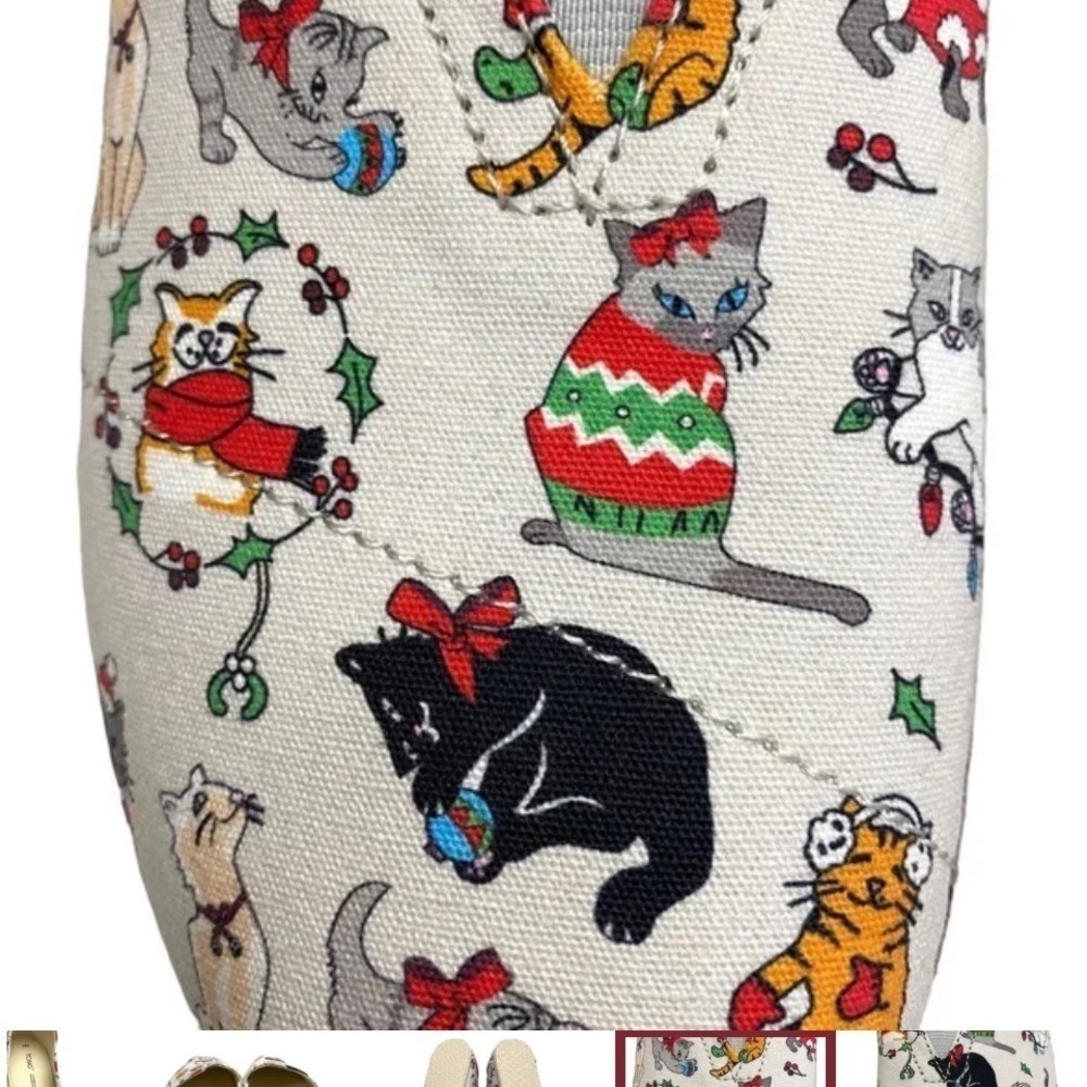 Toms Womens Belmont Christmas Holiday Cats Canvas Flat Shoes Casual Slip On NWT - Picture 4 of 7